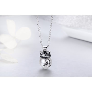 Crown Pearl Pendant Women Silver Necklace Jewelry